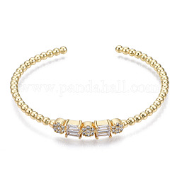 Bracelet de manchette en perles de zircone cubique scintillant pour elle, bracelet ouvert en laiton, sans nickel, véritable 16k plaqué or, diamètre intérieur: 2-1/4 pouce (5.6 cm)