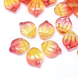 Encantos de cristal transparente, Pétalo en forma de concha, dos tonos, rojo naranja, 15x12x4mm, agujero: 1 mm