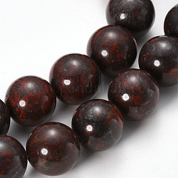 Chapelets de perles en pierre de sang naturelle, perles de pierre d'héliotrope, ronde, 14~15mm, Trou: 1.5mm, Environ 28 pcs/chapelet, 15.7 pouce