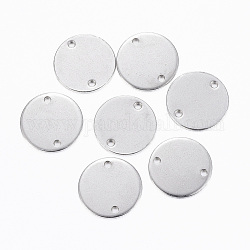 Conectores de enlaces de acero inoxidable 304, estampar etiqueta en blanco, plano y redondo, color acero inoxidable, 16x1mm, agujero: 1.5 mm