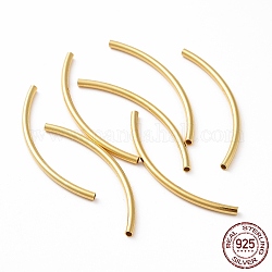 925 Sterling Silver Tube Beads, Curved Tube, Real 18K Gold Plated, 40x2mm, Hole: 1.4mm, about 19pcs/10g