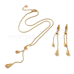 Set di gioielli in acciaio inossidabile a goccia 304, orecchini a cerchio pendenti e collana lariat, oro, collane: 533mm; orecchino: 79 mm