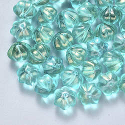 Perles de verre peintes par pulvérisation transparent, avec de la poudre de paillettes, fleur, aigue-marine, 10.5x9.5x8mm, Trou: 1mm