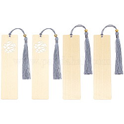 FINGERINSPIRE 4 pcs Brass Blank Bookmark with Grey Tassel 2 Style Metal Rectangle Bookmark DIY Blank Bookmarks Book Marks Page Markers Present Tags for Student Teacher Book Lover DIY Project Gift