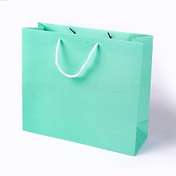 Kraft Paper Bags, with Handles, Gift Bags, Shopping Bags, Rectangle, Aquamarine, 28x32x11.5cm