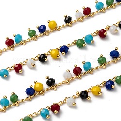 Chaînes de perles de verre faites à la main de 3.28 pied, soudé, avec les accessoires en laiton, colorées, 7x4mm