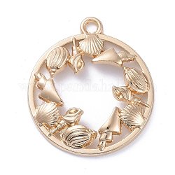 Zinc Alloy Open Back Bezel Pendants, For DIY UV Resin, Epoxy Resin, Pressed Flower Jewelry, Flat Round with Ocean Animal, Light Gold, 34x30x4.5mm, Hole: 2.5mm