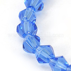 Half-Handmade Transparent Glass Beads Strands, Bicone, Medium Blue, 6mm, Hole: 1mm, about 46pcs/strand, 10.63 inch