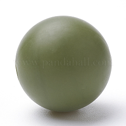 Perle di silicone ecologiche per uso alimentare, tondo, verde oliva scuro, 14~15mm, Foro: 2 mm