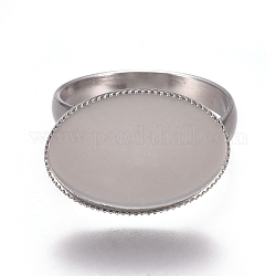 304 Fingerringkomponenten aus Edelstahl, Pad-Ring Basis Zubehör, Oval, Edelstahl Farbe, Fach: 18.5x13.5 mm, Größe 7, 17.5 mm