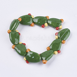 Manuell Porzellan Perlen, Kaktus, dunkelgrün, 29.5~30x24~25x8.5~10 mm, Bohrung: 2 mm