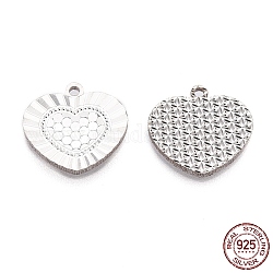925 Sterling Silver Charms, Heart, for Valentine's Day, Silver, 12x13x1.3mm, Hole: 1.2mm