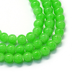 Выпечки окрашены имитация нефрита стекловолокна круглый шарик, зеленый лайм, 10~10.5 мм, отверстие : 1.5 мм, около 85 шт / нитка, 31.4 дюйм