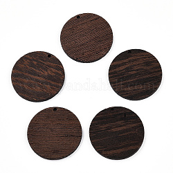 Colgantes de madera de wengué natural, sin teñir, charms planas redondas, coco marrón, 38.5x3.5mm, agujero: 2 mm