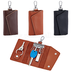 Wadorn® 3 stücke 3 farben leder autoschlüssel taschen, ändern Geldbörse, Schlüsselanhänger-Etui mit 6-Haken-Reißverschluss, Rechteck, Mischfarbe, 6x10.8x2.3 cm, 1 Stück / Farbe