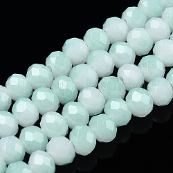 Fili di perle di vetro imitazione giada bicolore, sfaccettato, rondelle, ciano chiaro, 6x5mm, Foro: 1.4 mm, circa 85~90pcs/filo, 15.35 pollice ~ 16.34 pollici (39~41.5 cm)