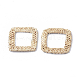 Reed caña hecha a mano / anillos de unión de ratán tejidos, Para hacer pendientes de paja y collares., blanqueador, anillo cuadrado, blanco antiguo, 43~48x43~48x4~6mm, medida interior: 26~28x26~28 mm