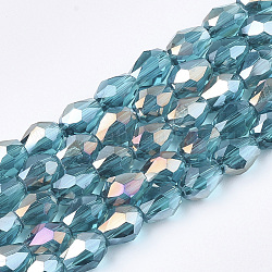 Electroplate Glass Beads Strands, AB Color Plated, Faceted, Teardrop, Steel Blue, 7.5~8x6mm, Hole: 1mm, about 66~68pcs/strand, 22.6 inch