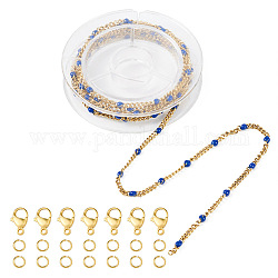 DIY Chain Bracelet Necklace Making Kit, Iincluding Golden 304 Stainless Steel Enamel Curb Chains & Jump Rings & Clasps, Blue, Chain: 2.5x2x0.8mm, 1M/set