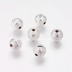 Brass Textured Beads, Round, Silver Color Plated, 8mm, Hole: 1.5mm