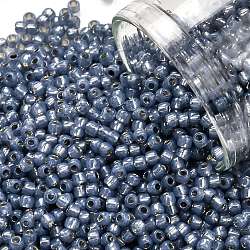Toho perles de rocaille rondes, Perles de rocaille japonais, (2102) bleu montana laiteux doublé d'argent, 11/0, 2.2mm, Trou: 0.8mm, à propos 1110pcs / bouteille, 10 g / bouteille