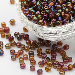 (servicio de reempaquetado disponible) perlas redondas de vidrio, colores transparentes arco iris, redondo, vara de oro oscuro, 6/0, 4mm, aproximamente 12 g / bolsa
