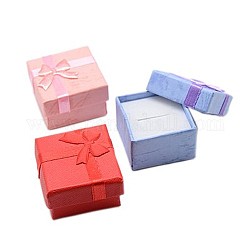Boîtes à bagues en carton, rubans de satin bowknot extérieur, carrée, couleur mixte, 41x41x26mm