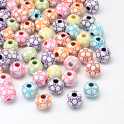 Perles acryliques de style artisanal de football, perles de sport, couleur mixte, 12mm, Trou: 4mm