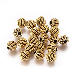 Perline di distanziatore stile tibetano,  piombo libero, melone, oro antico, 8x8x5mm, Foro: 2 mm