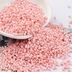 Perles de rocaille en verre, cylindre, rose, 2x1.5mm, Trou: 1mm, environ 5599 pcs/50 g