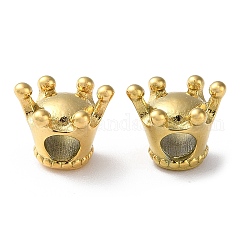 Perles européennes en 304 acier inoxydable, Perles avec un grand trou   , couronne, véritable 14k plaqué or, 10x11.5x6.5mm, Trou: 4mm