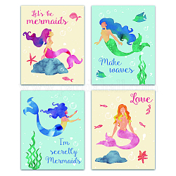 Chemical Fiber Oil Canvas Wall Art, Canvas Print Wall Painting Home Decorations, Rectangle, Colorful, Mermaid Pattern, 25x20cm, 4pcs/set