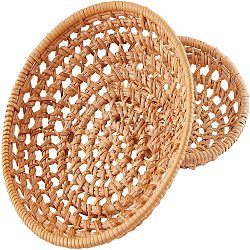 Bamboo Rattan Tray Bread Storage Basket, Handmade Woven Tray, Fruit Vegetables Food Container, BurlyWood, 11x3.2cm, 15.3x3.7cm, 2pcs/set