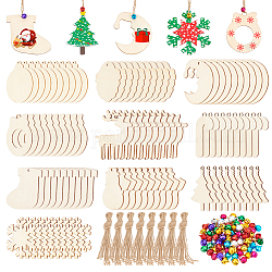 DIY クリスマスをテーマにしたペンダント装飾作成キット  雪の結晶、花輪、靴下、鹿の木のペンダントを含む  麻のロープ  アイアン製ベルペンダント  ミックスカラー