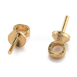 Latón taza perla clavija fianzas pin colgantes, por medio perforó abalorios, Plateado de larga duración, real 24k chapado en oro, 7.5x4mm, agujero: 1.6 mm, pin: 1 mm