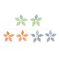 Boucles d'oreilles à tiges de fleurs tressées en perles naturelles et graines de verre, 304 bijoux en acier inoxydable pour femme, couleur mixte, 20.5x29.5mm, pin: 0.7 mm