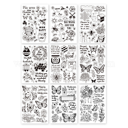 Globleland 9 feuilles 9 styles de timbres en plastique pvc, pour scrapbooking diy, album photo décoratif, fabrication de cartes, feuilles de timbres, Modèles mixtes, 16x11x0.3 cm, 1 feuille / style