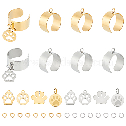 Unicraftale DIY Charm Cuff Ring Making Kit, Including 304 Stainless Steel Loop Ring Base & Dog Paw Print Charms & Jump Rings, Golden & Stainless Steel Color, 36Pcs/box