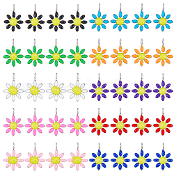 Dikosmetische 60pcs 10 Farben Ionenbeschichtung (IP) 304 Edelstahl-Charms, mit Emaille, Blume, Mischfarbe, 10x7.5x2 mm, Bohrung: 1 mm, 6 Stk. je Farbe