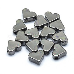 Messing Perlen, Cadmiumfrei und Nickel frei und Bleifrei, Herz, Metallgrau, 6x7x3 mm, Bohrung: 1.2 mm