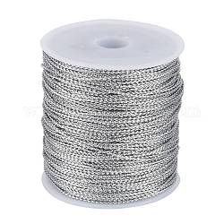 Fili metallici con filo intrecciato per gioielli da 1 mm, fili di poliestere, argento, 1mm, circa 109.36 iarde (100 m)/rotolo