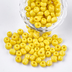 Perline semi di vetro, colori opachi, tondo, giallo, 5~6x3~5mm, Foro: 1.2~2 mm, circa 2500pcs/scatola