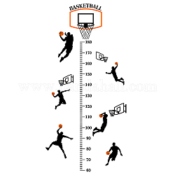 Sticker mural tableau de croissance en hauteur en pvc, pour les enfants mesurant la hauteur de la règle, joueur de basketball, noir, 900x290mm, 2 feuilles / set