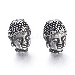 Perles style bouddhiste en 304 acier inoxydable, tête de bouddha, argent antique, 14x10x10mm, Trou: 1.8mm