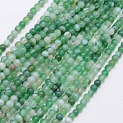 Natural Striped Agate/Banded Agate Beads Strands, Dyed, Round, DarkSea Green, 4mm, Hole: 0.5mm, about 91~93pcs/strand, 15inch