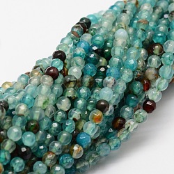 Chapelets de perles rondes en agate naturelle à facettes, teinte, turquoise, 4mm, Trou: 1mm, Environ 92 pcs/chapelet, 15.3 pouce