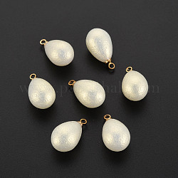 Colgantes de perlas de imitación de plástico abs, con lazo de latón chapado en oro, lágrima, blanco cremoso, 17.5x9.5mm, agujero: 1.6 mm