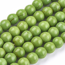 Abalorios de turquesas sintéticas hebras, teñido, redondo, verde lima, 6mm, agujero: 1.2 mm, aproximamente 67 pcs / cadena, 15.75 pulgada
