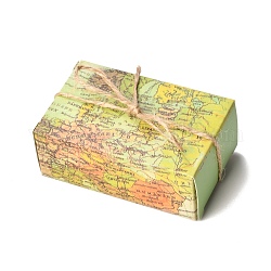 Cajas de dulces de papel, caja de regalo de boda, con hilo de paquete, Rectángulo, Patrón de mapa, 8.3x5.1x2.95 cm