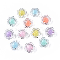 Transparente Acryl Perlen, Perle in Perlen, facettiert, Blume, Mischfarbe, 12x12.5x8 mm, Bohrung: 2 mm